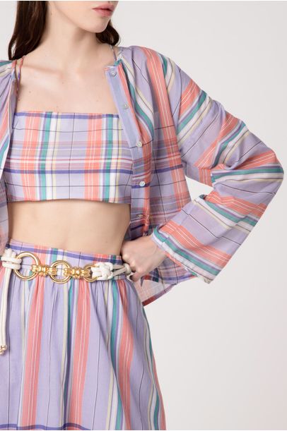 Camisa Cristal Madras Violeta - Cris Barros