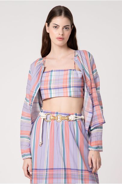 Camisa Cristal Madras Violeta - Cris Barros