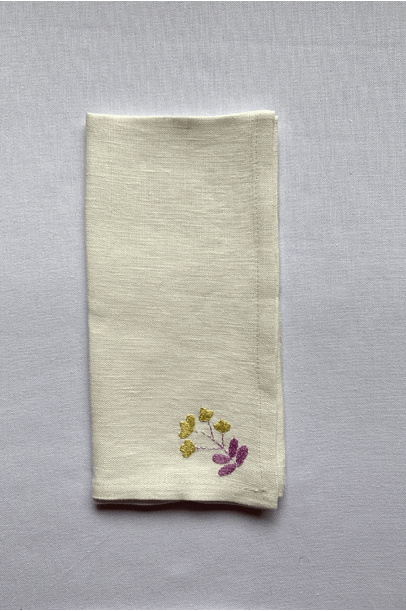 Guardanapo Mesa de Linho Modernista Margaridas Meza Home - OffWhite