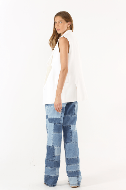 Calça Wide Leg Jeans Patch Framed - Azul