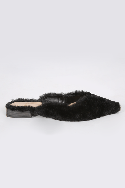 Mule Pelucia Baixo Framed - Preto