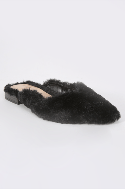 Mule Pelucia Baixo Framed - Preto