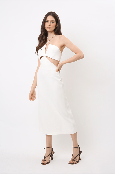 Vestido Crepe Ventana Melina Off White Nk - Off White