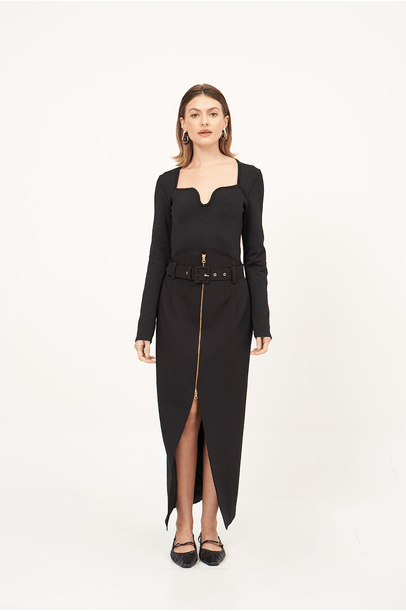 Saia Midi Latour Framed - Preto