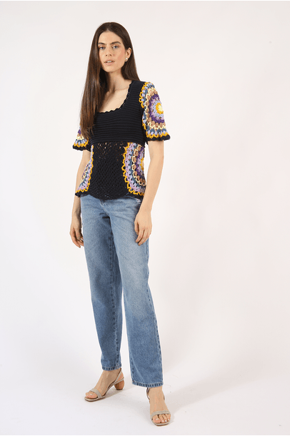 Blusa Croche Tamie Marinho Nk - Marinho