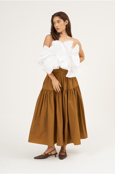 Saia Luiza Midi New Tafeta Marrom Andre Lima - Marrom