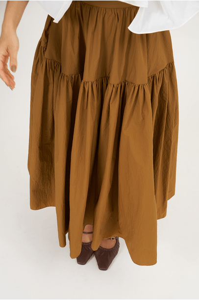 Saia Luiza Midi New Tafeta Marrom Andre Lima - Marrom