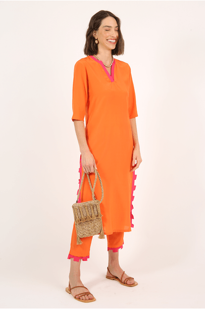 Vestido Sonia Quadrados Vanda Jacintho - Laranja