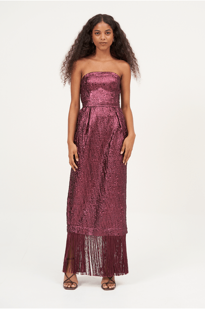 Vestido Midi Franjas Laris Rsvp - Vinho