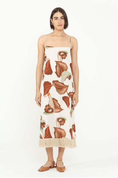 Vestido Midi Com Franjas Multicolorido Adriana Degreas - Multicolorido