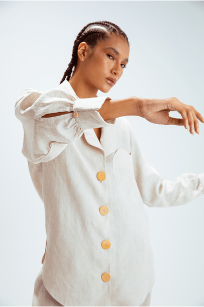 Camisa Linho Cru Coração Rebeca Sampaio - Natural