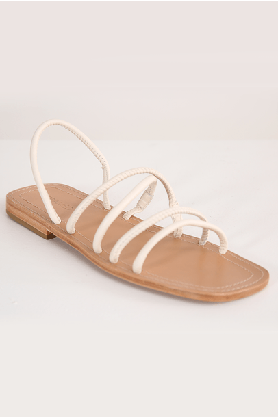 Sandalia Tiras Couro Cruzada  - Off White