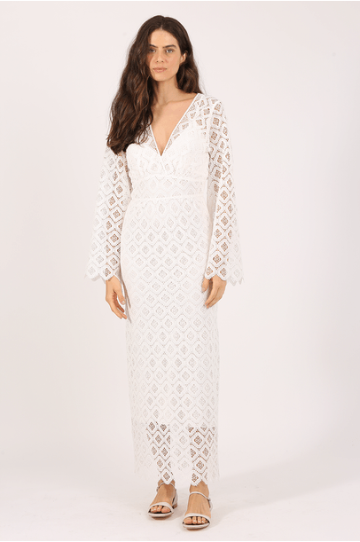 Vestido Renda Guipir Mangas Romantic Linnen - Off White