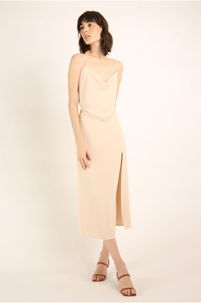 Saia Gaia Midi Com Fenda Framed - Bege