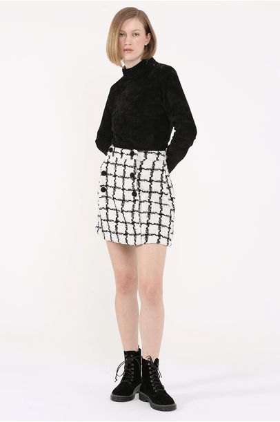 Mini Saia Chama Linnen - Preto E Branco