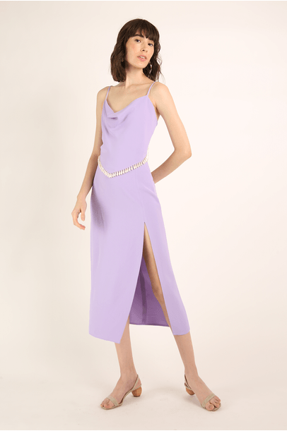 Saia Gaia Midi Com Fenda Framed - Lilas