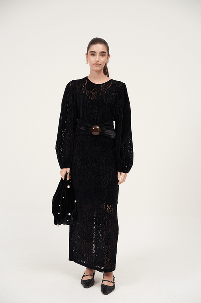 Vestido Longo Velvet Lace Framed - Preto