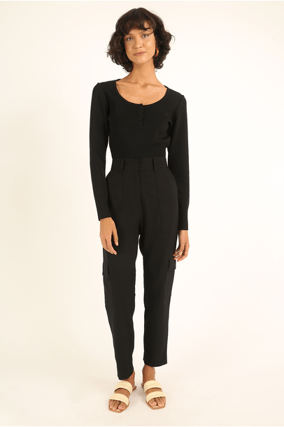 Blusa Decote Oval Manga Longa Preto Egrey - Preto