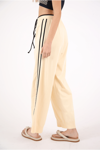 Calça Tricot Bicolor Com Tubulares Bege Coven - Bege