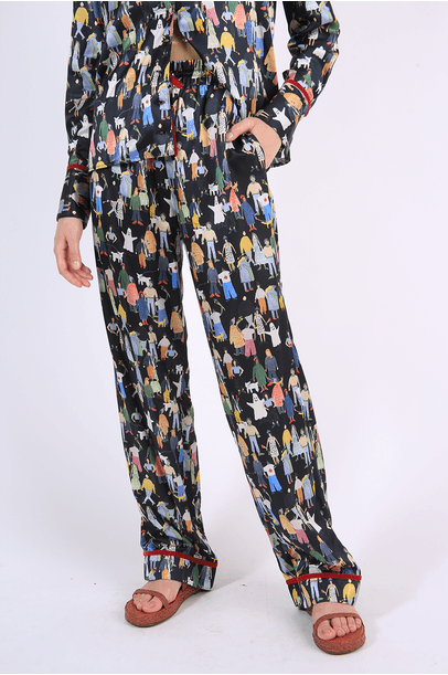 Calça Cetim Piccoli Framed + Jackie Hatys  - Preto