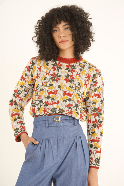 Blusa Tricot Bargello Framed - Multicolorido