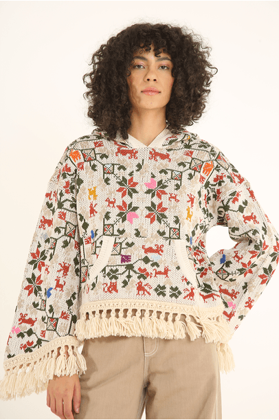 Poncho Tricot Bargello Framed - Multicolorido
