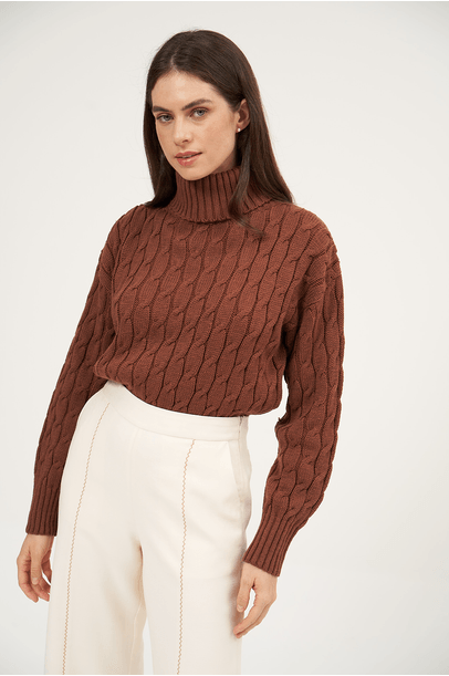 Blusa Tricot Treccia Clemence  - Marrom