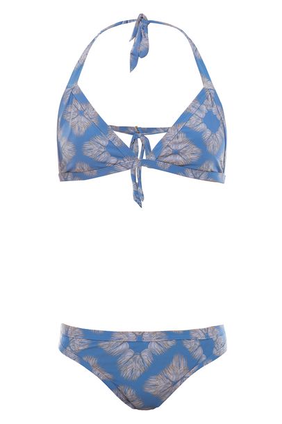 Biquini Recortes Floral Escovado Linnen - Azul