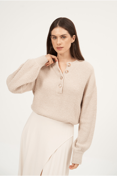 Blusa Tricot Botoes Pulsanti Clemence   - Bege