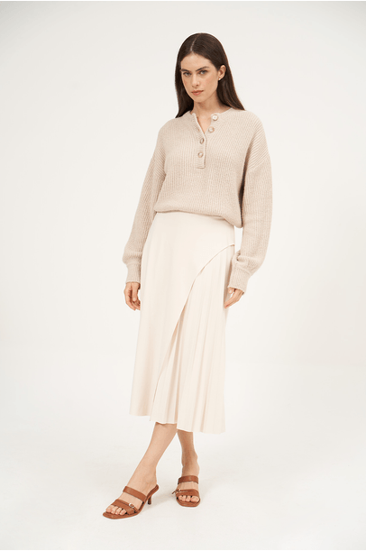 Blusa Tricot Botoes Pulsanti Clemence   - Bege