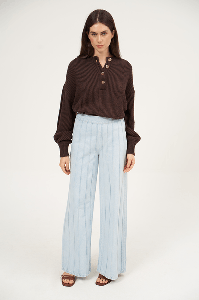 Blusa Tricot Botoes Pulsanti Clemence   - Marrom