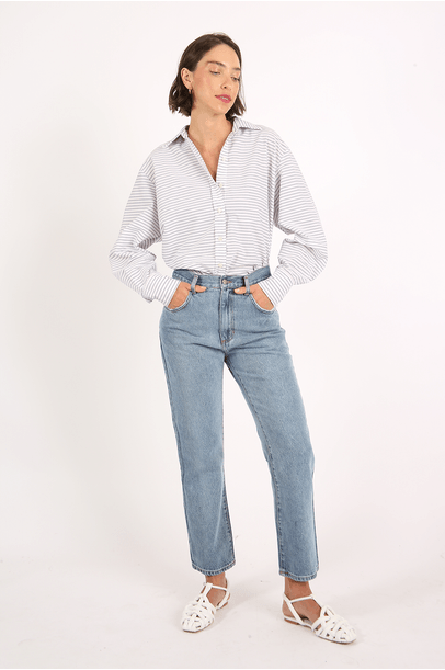 Camisa Oversized Listrada Vic  - Azul