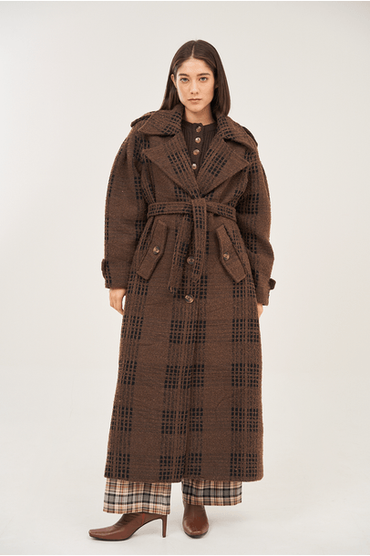 Trench Coat Scacchi Framed - Marrom