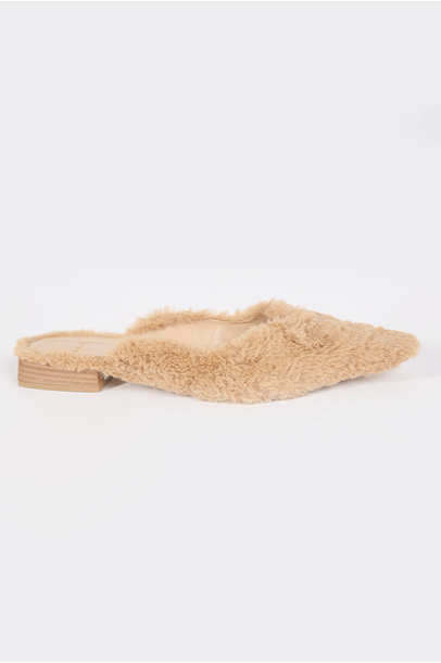 Mule Pelucia Baixo Framed - Bege