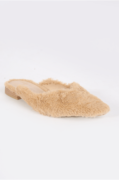 Mule Pelucia Baixo Framed - Bege