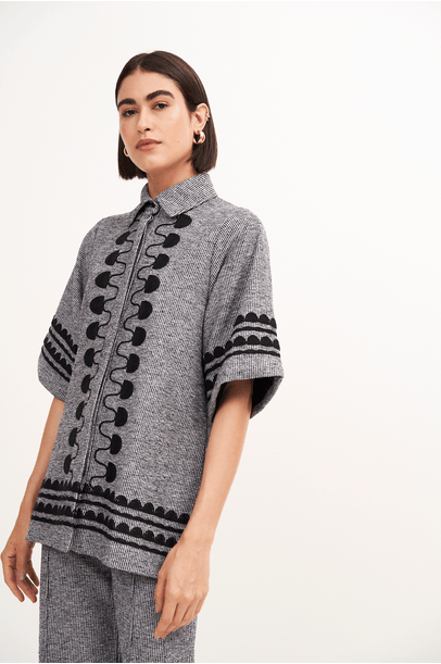 Camisa Bordado Trama Cinza Missinclof - Cinza