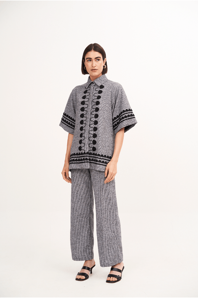 Camisa Bordado Trama Cinza Missinclof - Cinza