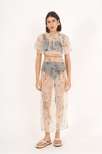 Saia Organza Revoada Off White Laura Cangussu  - Off White