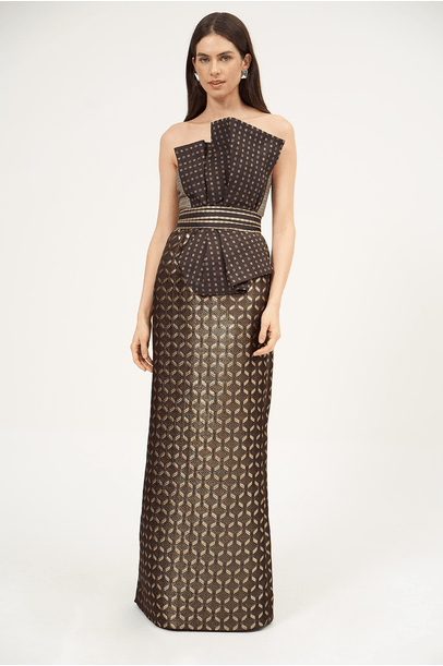 Vestido Longo Leque Fan Rsvp - Marrom