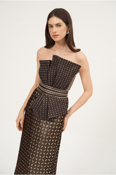 Vestido Longo Leque Fan Rsvp - Marrom