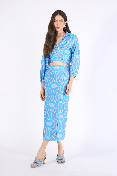 Conjunto Camisa E Saia Vintage Wave All Most Vintage - Azul