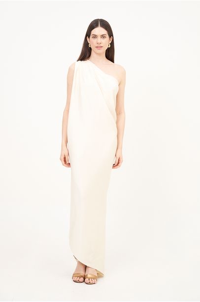 Vestido Diana Um Ombro Crepe Seda Off White Andre Lima - Off White