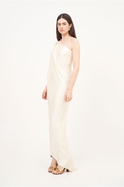 Vestido Diana Um Ombro Crepe Seda Off White Andre Lima - Off White