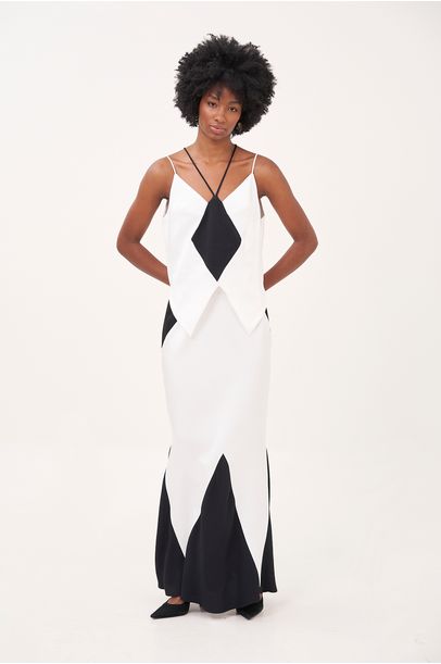 Saia Longa Bicolor Vitore Framed - Preto E Branco