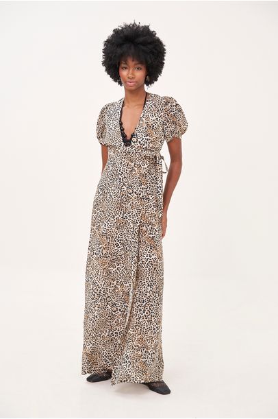 Vestido Decote Profundo Pareo Animal Print Adriana Degreas - Animal Print