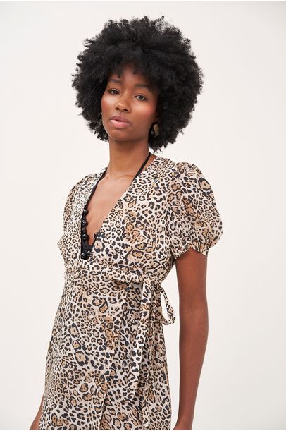 Vestido Decote Profundo Pareo Animal Print Adriana Degreas - Animal Print