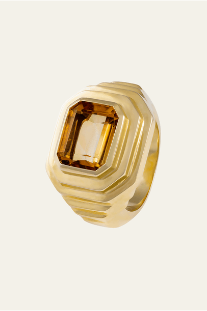 Anel Degraus Citrino Dourado Maria Frering - Dourado