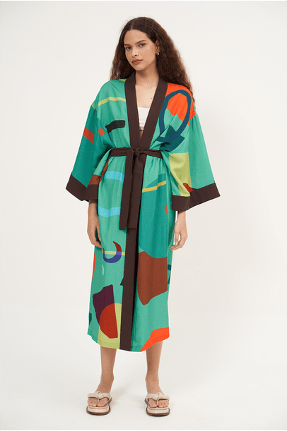 Kimono Longo Multicolorido Adriana Degreas - Multicolorido
