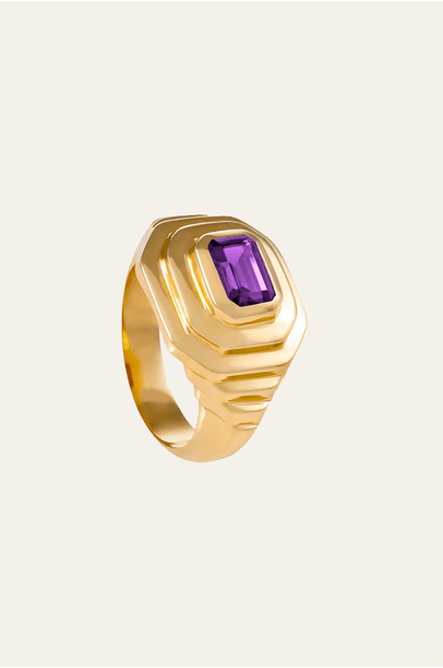 Anel Degraus Mindinho Ametista Dourado Maria Frering - Dourado