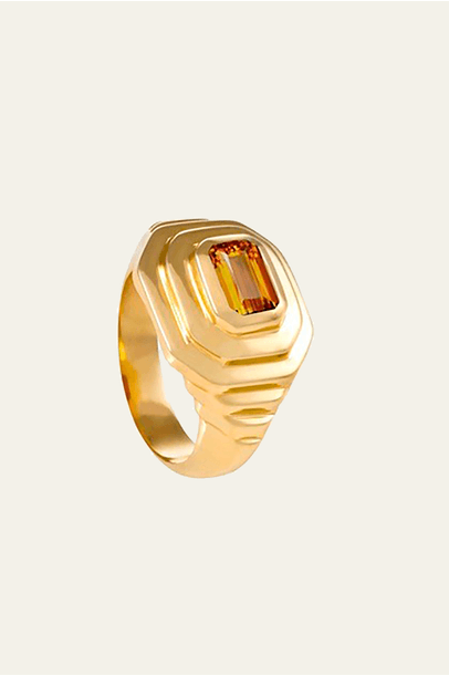 Anel Degraus Mindinho Citrino Dourado Maria Frering - Dourado